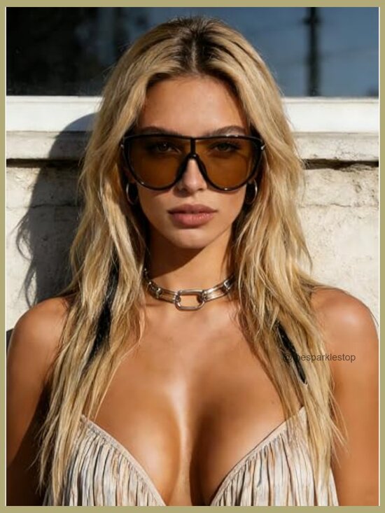 Oversized Retro Aviator Sunglasses with Polycarbonate Frame main image 7